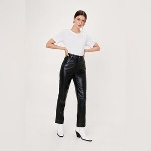 NASTY GAL Black High Waisted Vegan Leather Tapered Leg Pants Women’s size 4 27 S